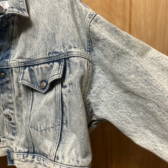 RETRO 90s CALVIN KLEIN SPORT CROPPED ACID WASHED JEAN JACKET S DISTRESSED BAT - Picture 4 of 7